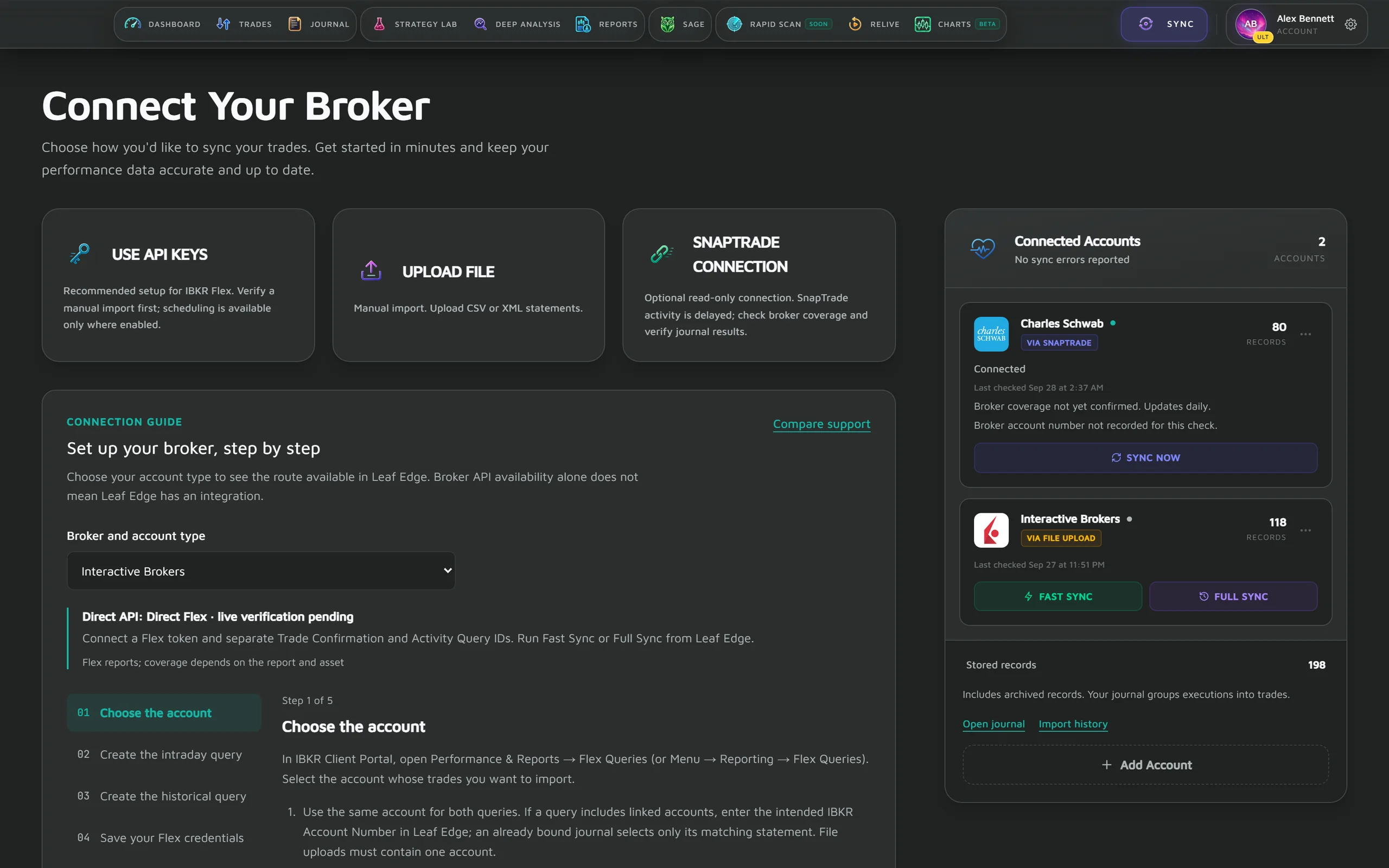 Broker Sync with the three ways in, a read-only SnapTrade connection and an uploaded Interactive Brokers statement account